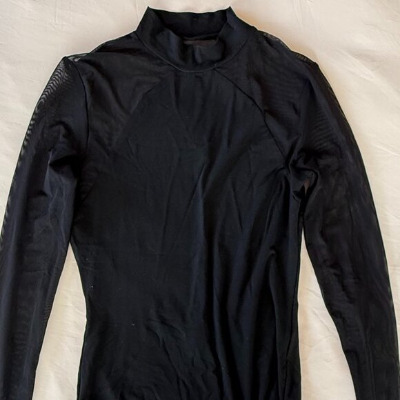 Lulus Entrancing Black Mesh Long Sleeve Bodysuit - Size Medium - Picture 7 of 9
